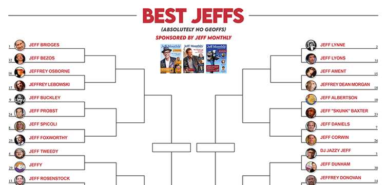 Pick your Favorite Jeffs in the Field of 32 BEST JEFFS Bracket!